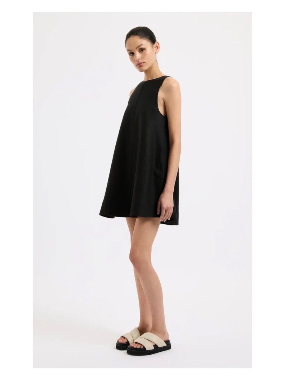 NWT Nude Lucy Nemi Black 100% Linen Sleeveless A-Line Mini Dress Sz S - Picture 3 of 5